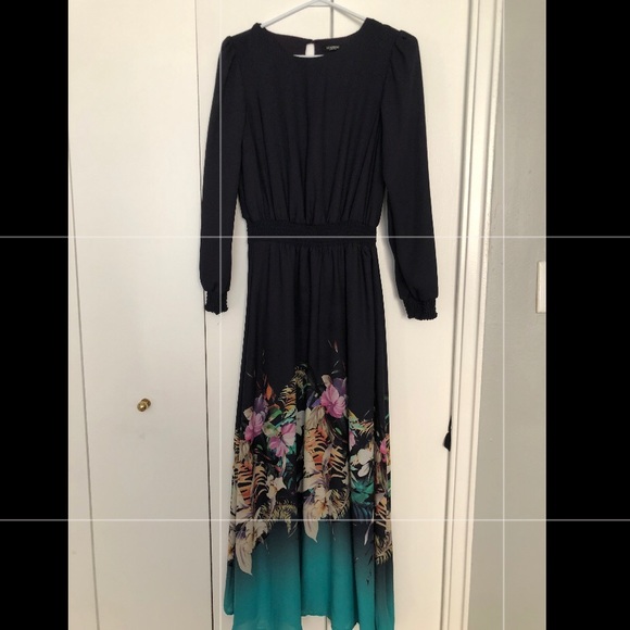 Dark Blue Dress with Colourful Floral Bottom - Picture 1 of 6